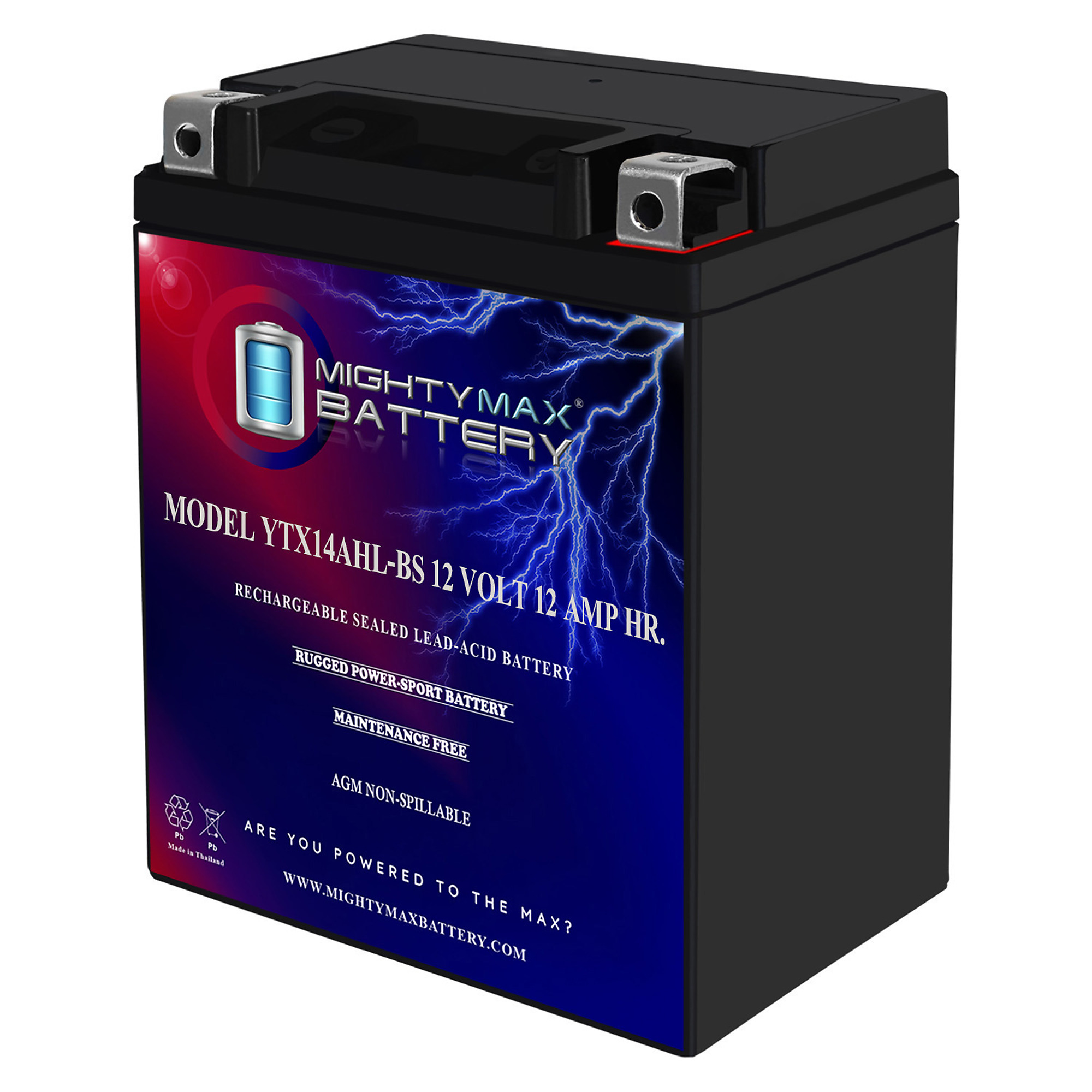 Mighty Max Battery Rechargeable Maintenance-Free SLA AGM Motorcycle Battery — 12V, 12Ah, 210 CCA, Model# MAX3485005
